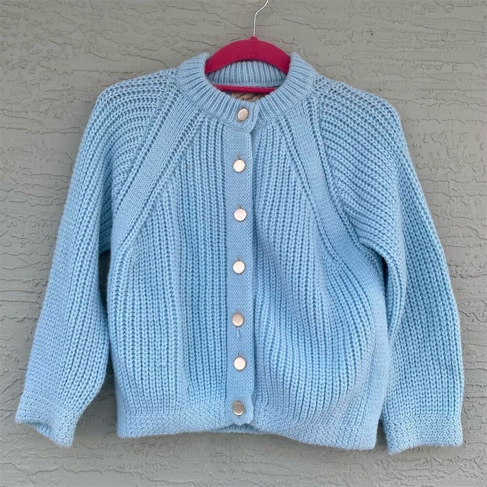 Vintage Boepple Women's Cardigan Sweater M Light Blue Knit